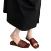 Vacation flip-flops, beach shoes, soft leather with summer one-shoulder slippers, women's outerwear, pleated casual Korean-style Item Picture